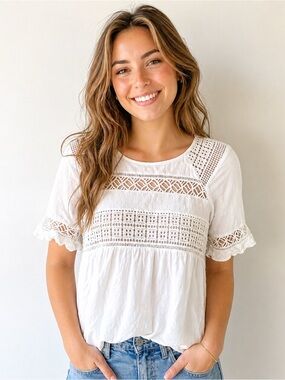 Stitch Fix Pale Sky Levana Crochet Detail Top Size M